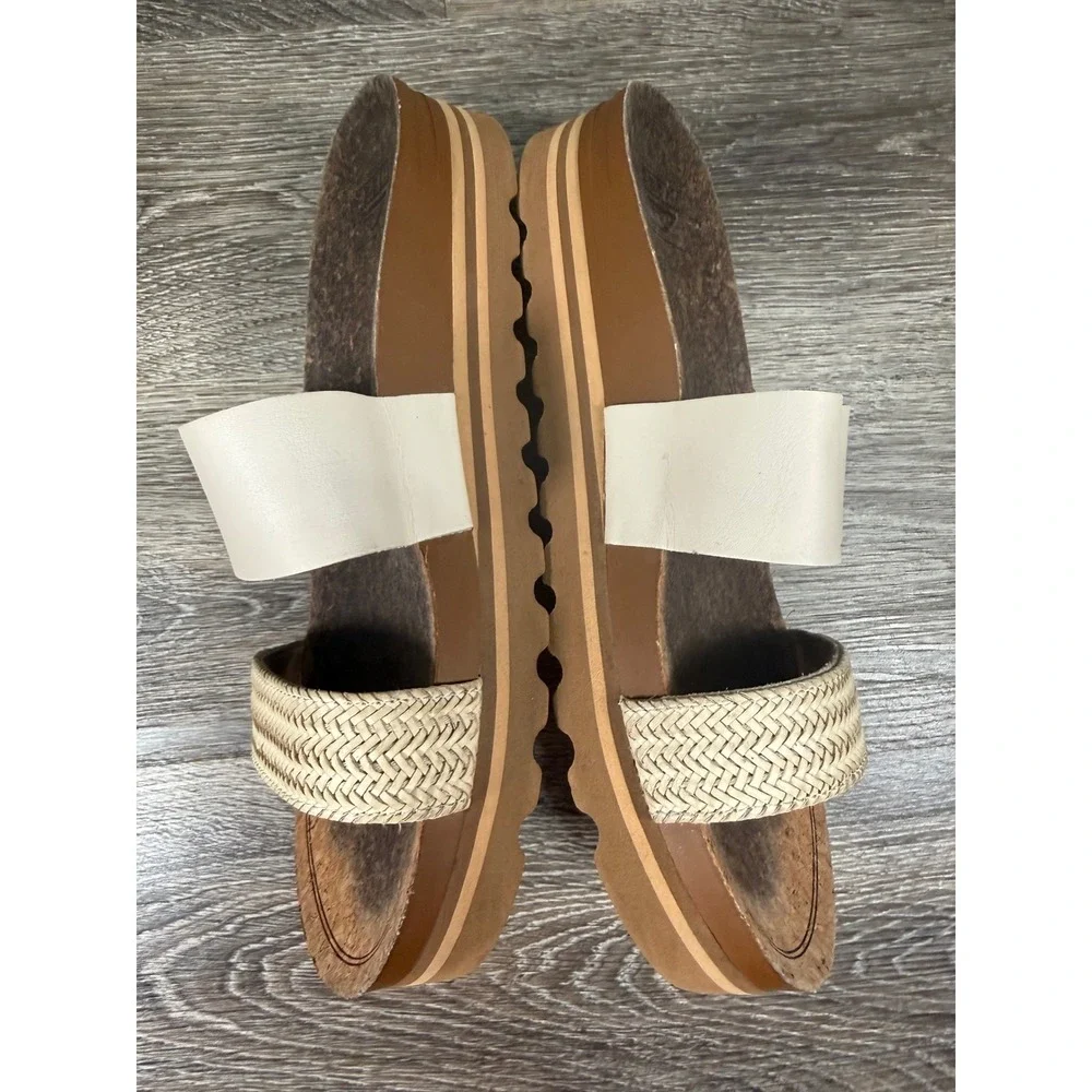 Reef‎ Cushion Vista Hi Platform Slide Sandals Cream Tan Woven Straps Womens 11